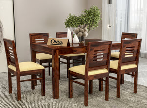 Valtor Sheesham Wood Dining Set 6 Seater (Walnut Finish)