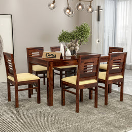 Valtor Sheesham Wood Dining Set 6 Seater (Walnut Finish)
