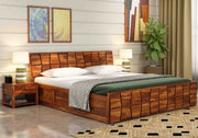Olyvaris Sheesham Wood Queen Size Bed With Storage (Honey Finish)