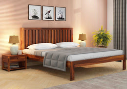 Kashvay Sheesham Wood King Size Bed Without Storage (Honey Finish)