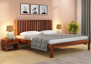 Kashvay Sheesham Wood Queen Size Bed Without Storage (Honey Finish)