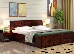 Olyvaris Sheesham Wood Queen Size Bed With Storage (Walnut Finish)