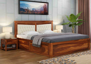 Norvanthos Sheesham Wood Queen Size Bed With Storage (Honey Finish)