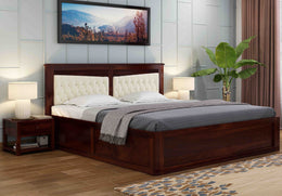 Norvanthos Sheesham Wood Queen Size Bed With Storage (Walnut Finish)