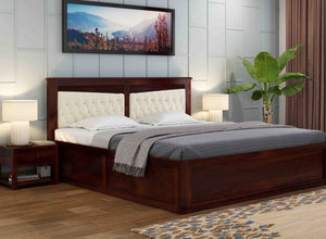 Norvanthos Sheesham Wood King Size Bed With Storage (Walnut Finish)