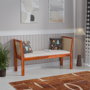 Onija Sheesham Wood Cane Bench with Upholstered Seat for Living Room & Entryway