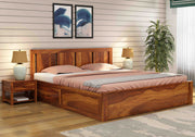Avrox Sheesham Wood Queen Size Bed With Storage (Honey Finish)