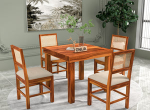 Uldaris Sheesham Wood Dining Set 4 Seater (Honey Finish)