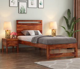 Bacon Sheesham Wood Single Bed Without Storage (Honey Finish)