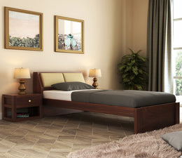 Walken Sheesham Wood Single Bed Without Storage (Walnut Finish)