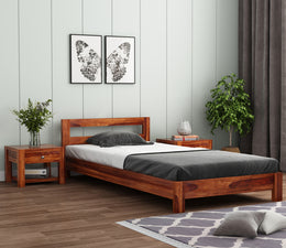 Pavlich Sheesham Wood Single Bed Without Storage (Honey Finish)