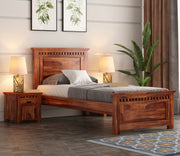 Adolph Sheesham Wood Single Bed Without Storage (Honey Finish)