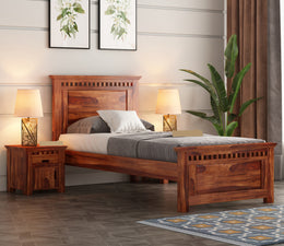Adolph Sheesham Wood Single Bed Without Storage (Honey Finish)