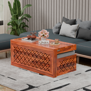 Onija Sheesham Wood Center Table With Stools (Natural Finish)
