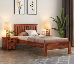 Venus Sheesham Wood Single Bed Without Storage (Honey Finish)