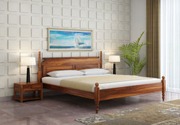 Vrukon Sheesham Wood Queen Size Bed Without Storage (Honey Finish)