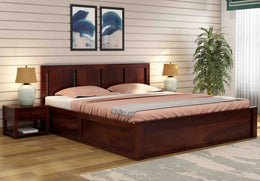 Avrox Sheesham Wood King Size Bed With Storage (Walnut Finish)