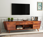 Perondis Sheesham Wood Tv Unit with Cupboards Drawers and Shelve Storage (Honey Finish)