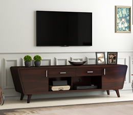 Perondis Sheesham Wood Tv Unit with Cupboards Drawers and Shelve Storage (Walnut Finish)