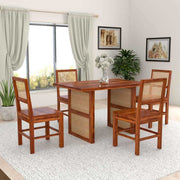 ONIJA Solid Wood Scane Dining Set with Cane Back Chairs 4 Seater