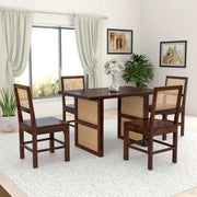 ONIJA Solid Wood Scane Dining Set with Cane Back Chairs 4 Seater