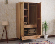Boston Solid Wood Rattan Cane Wardrobe - Natural Finish