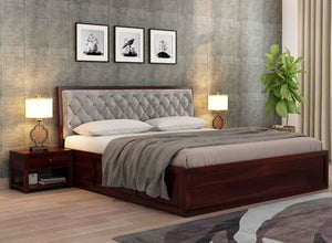 Moventis Sheesham Wood Queen Size Bed With Storage (Walnut Finish)
