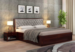 Moventis Sheesham Wood Queen Size Bed With Storage (Walnut Finish)