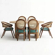 Wooden Dining Table Set with Cane Chairs