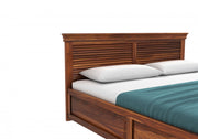 Lavorian Sheesham Wood Queen Size Bed With Storage (Honey Finish)