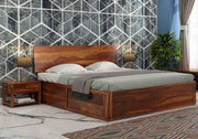 Krenthoris Sheesham Wood King Size Bed With Storage (Honey Finish)