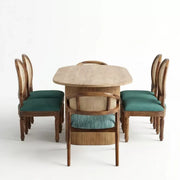 Wooden Dining Table Set with Cane Chairs