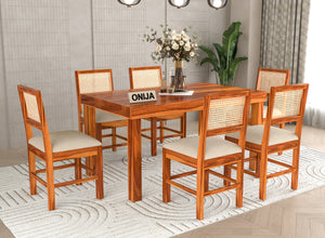 Uldaris Sheesham Wood Dining Set 6 Seater (Honey Finish)