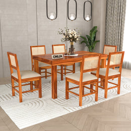 Uldaris Sheesham Wood Dining Set 6 Seater (Honey Finish)