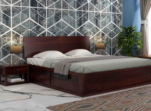 Krenthoris Sheesham Wood King Size Bed With Storage (Walnut Finish)