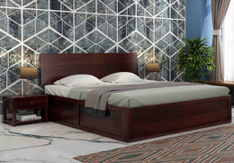 Krenthoris Sheesham Wood King Size Bed With Storage (Walnut Finish)
