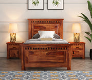 Adolph Sheesham Wood Single Bed Without Storage (Honey Finish)