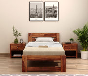 Denzel Sheesham Wood Single Bed Without Storage (Honey Finish)