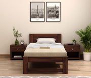 Denzel Sheesham Wood Single Bed Without Storage (Walnut Finish)