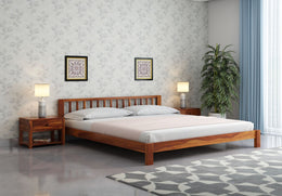 Darvex Sheesham Wood Queen Size Bed Without Storage (Honey Finish)