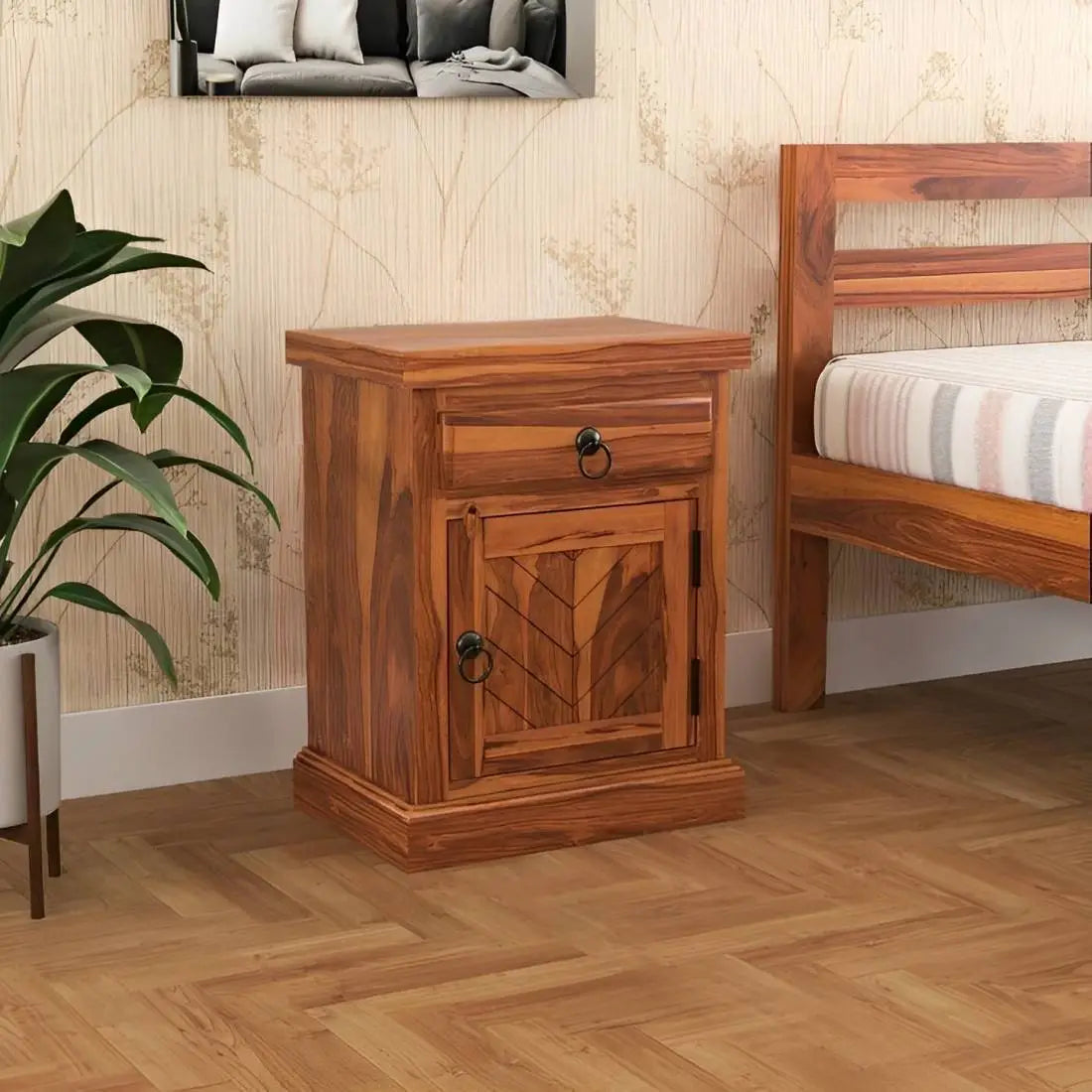 ONIJA Solid Sheesham Wood Bed Side Table For Bed Room Solid Wood End Table