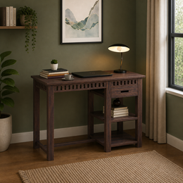 Brenveris Solid Wood Study Table (Walnut Finish)