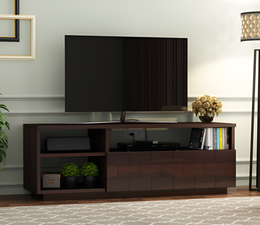 Orvathor Sheesham Wood Tv Unit with Shelf Storage (Walnut Finish)