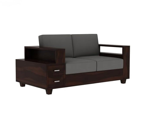 ONIJA Solid Sheesham Wood 2 Seater Sofa for Livinroom - Wooden Sofa with 2 Drawers Storage - Sofa Set for Home - WALNUT FINISH