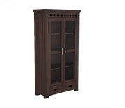 Solid Wood Glass Door Crockery & Display Cabinet with Double Drawers