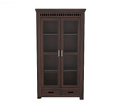 Solid Wood Glass Door Crockery & Display Cabinet with Double Drawers