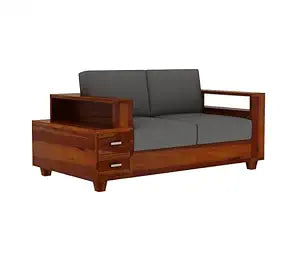 ONIJA Solid Sheesham Wood 2 Seater Sofa for Livinroom - Wooden Sofa with 2 Drawers Storage - Sofa Set for Home - HONEY FINISH
