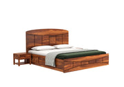 Kyoran Sheesham Wood Queen Size Bed With Storage (Honey Finish)