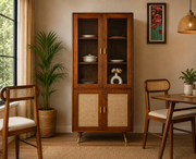 ONIJA Solid Wood Four Door Crockery Unit Kitchen Cabinet - Brown Finish
