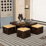 ONIJA Furniture Solid Sheesham Wood Coffee Table with 4 Stool